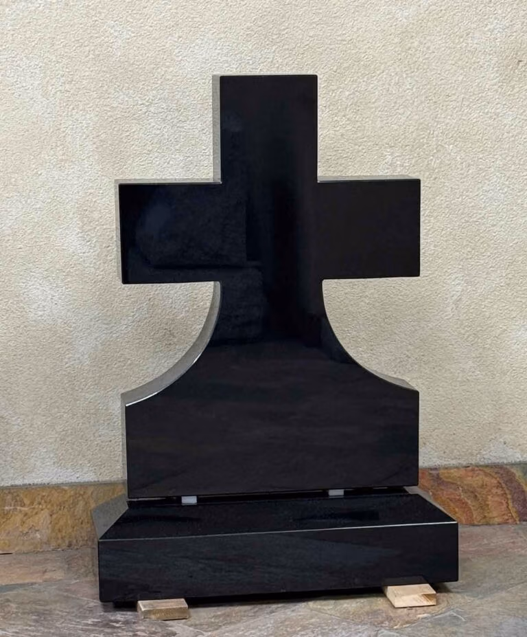 Sculpted Cross Monument in Black Granite