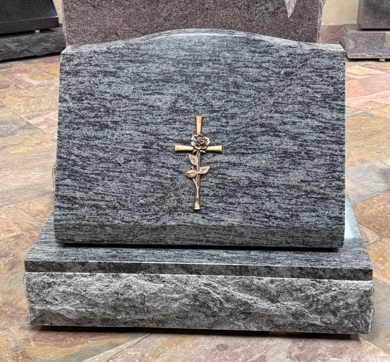 Slant with Bronze Cross in Sage Green Granite