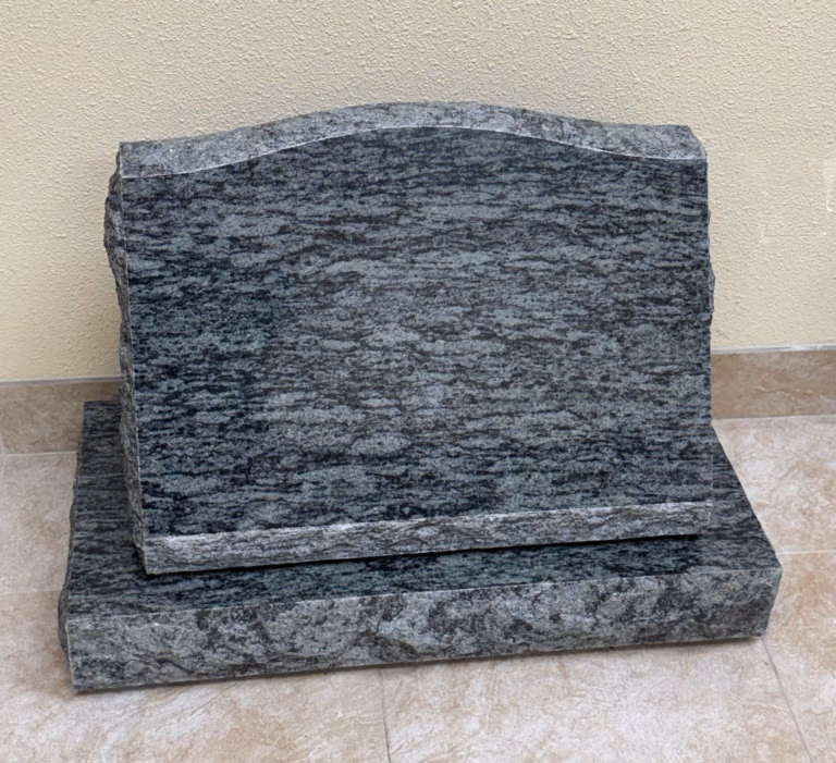 Slant with Rock Pitched Sides in Sage Green Granite