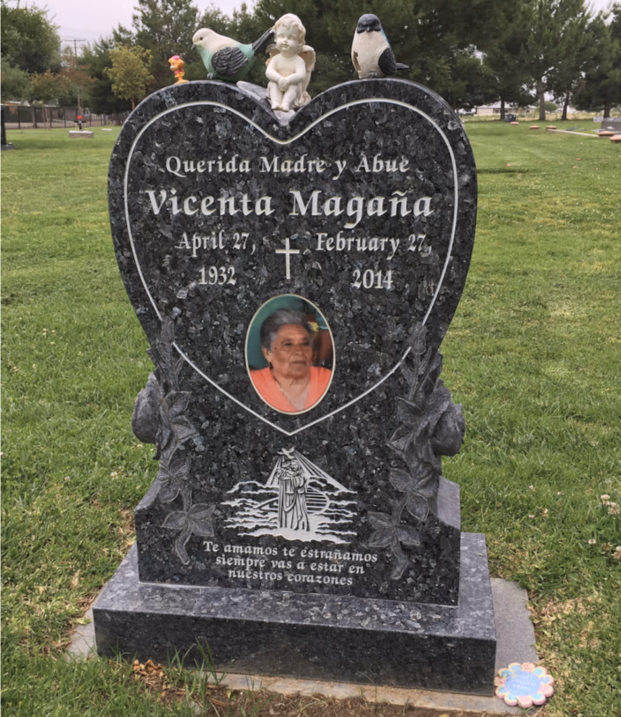 Heart & Roses Monument in Blue Pearl Granite