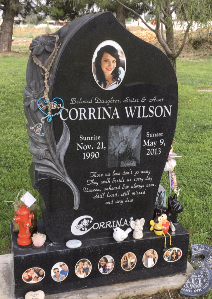 Teardrop with Lily Monument in Black Granite