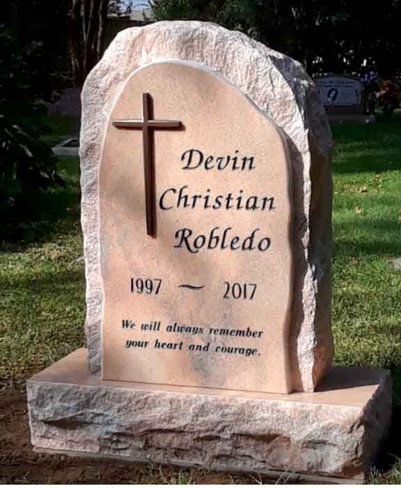 Black granite upright monument crafted by VJ Memorials