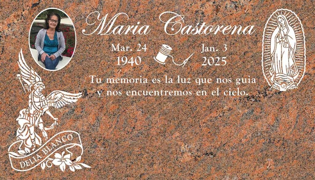Our Lady of Guadalupe & Archangel in Red Multicolor Granite