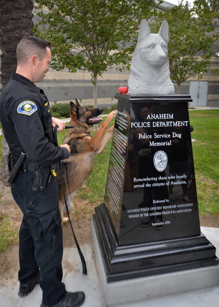 Anaheim Police K-9 Memorial monument outside the APD East Station