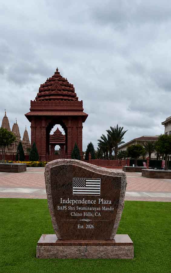 BAPS Shri Swaminarayan Mandir Independence Plaza monument in Chino Hills, CA
