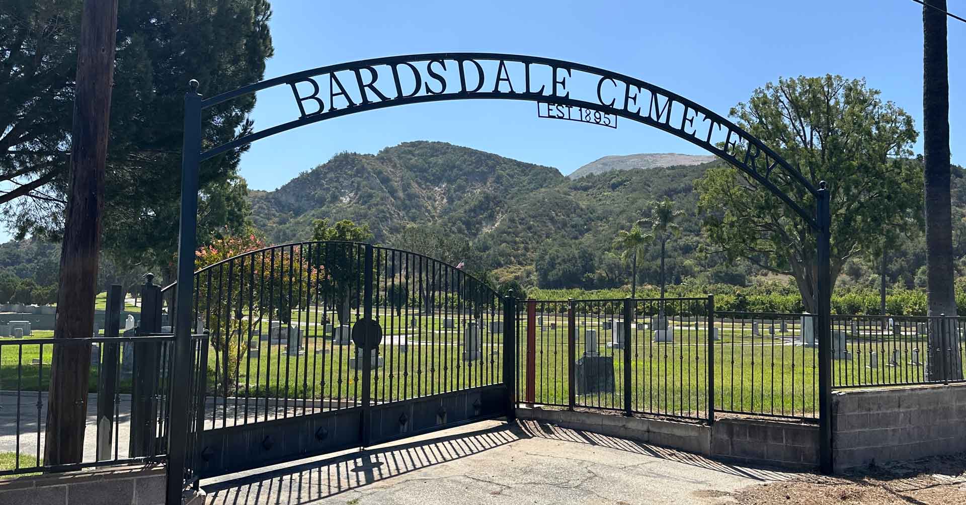 Entrance gates to Bardsdale Cemetery in Fillmore, CA