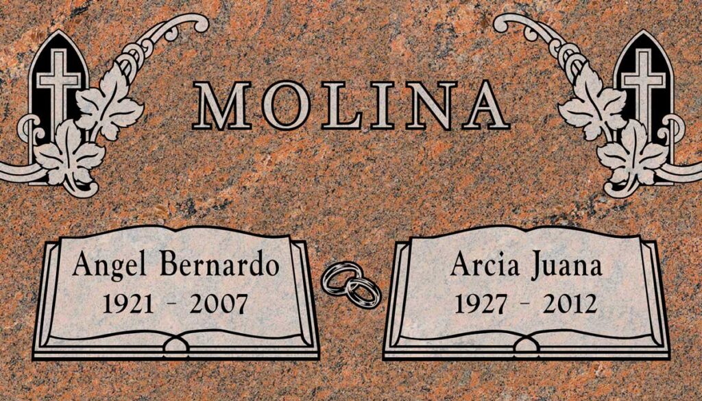 Cross & Open Book Design in Red Multicolor Granite