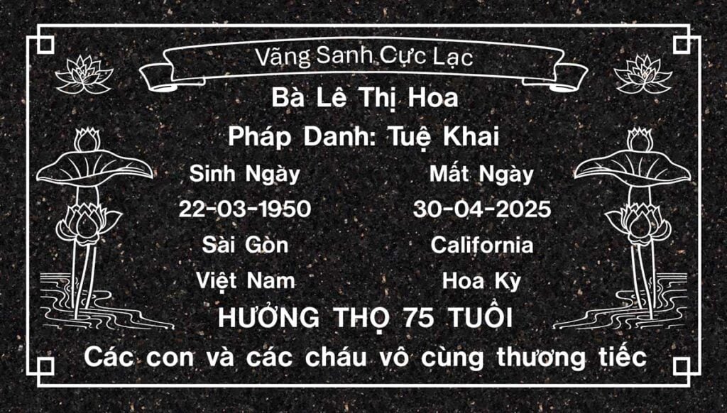 Lilies with Vietnamese Text in Galaxy Black Granite