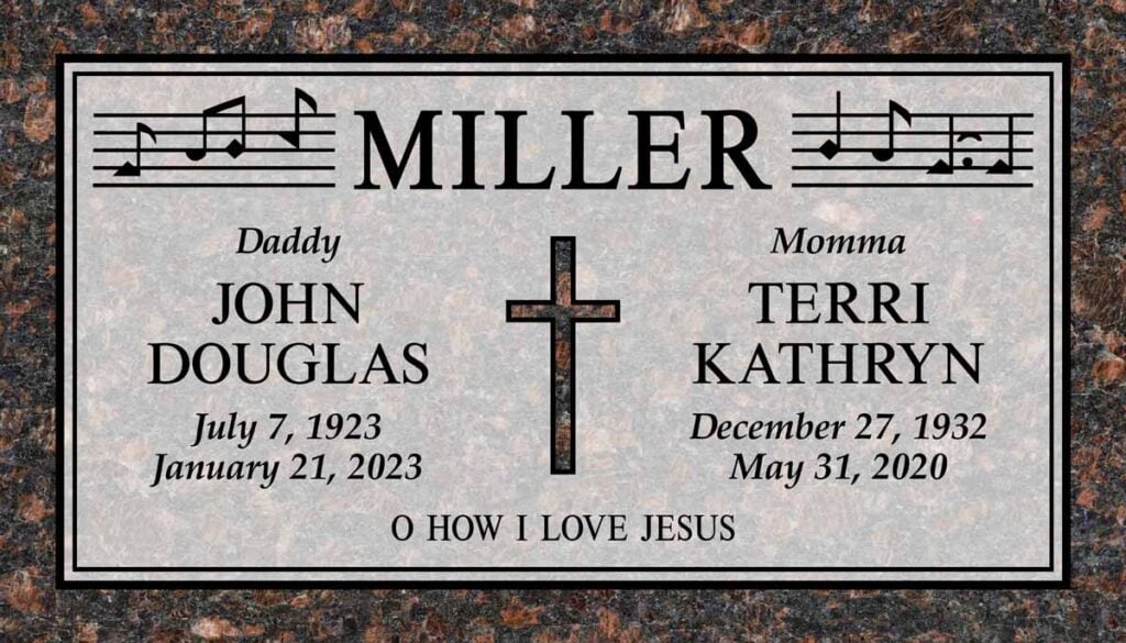 Cross & Music Notes in Tan Brown Granite