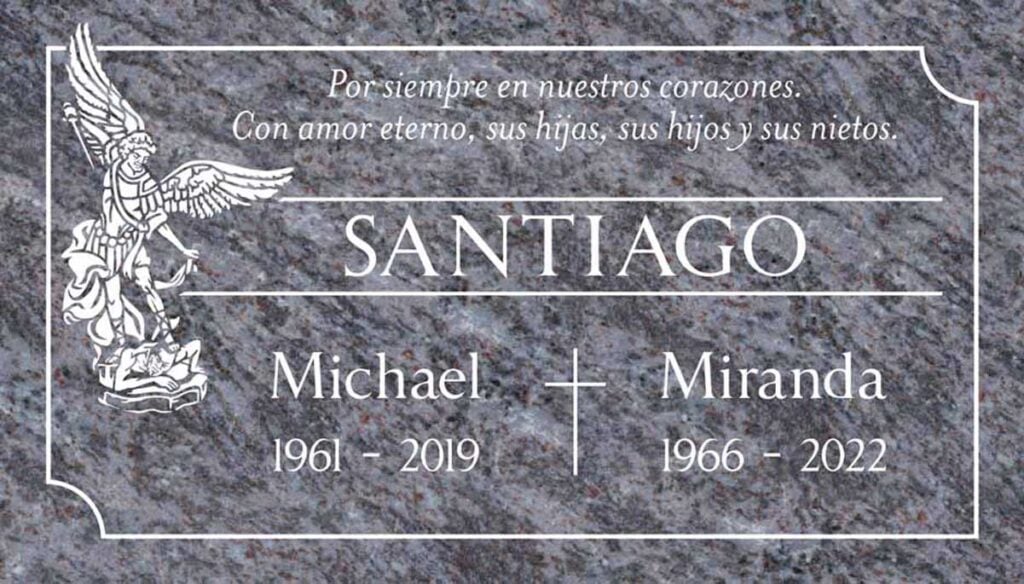 Archangel Michael & Cross in Bahama Blue Granite