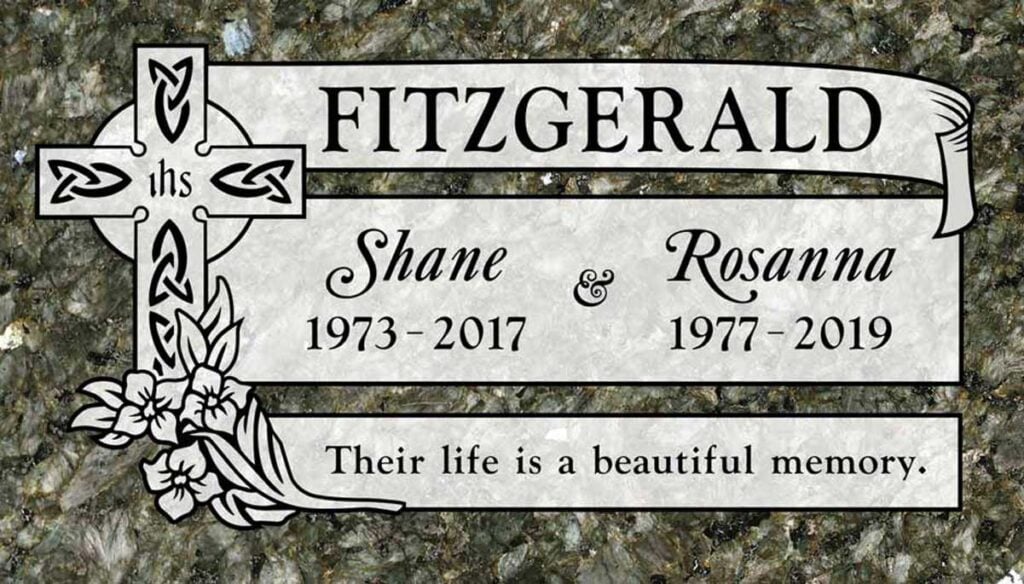 Celtic Cross & Scroll Banner in Emerald Pearl Granite