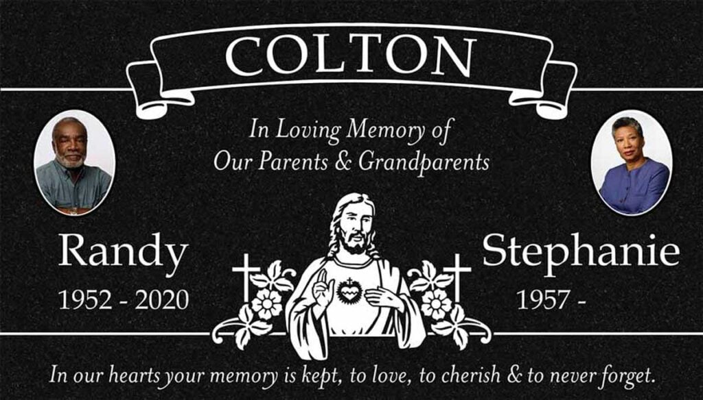 Sacred Heart & Banner in Black Granite