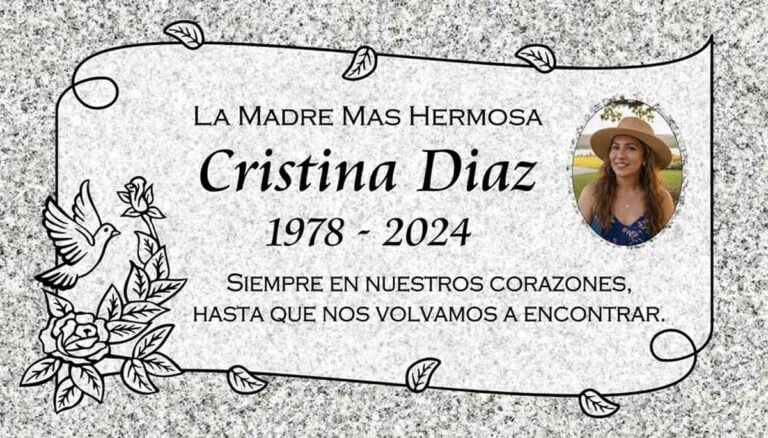 Granite grave marker with dove, rose, portrait cameo, and scroll border