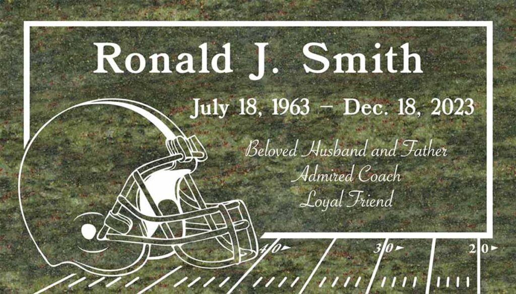 Football Helmet & Field in Tropical Green Granite