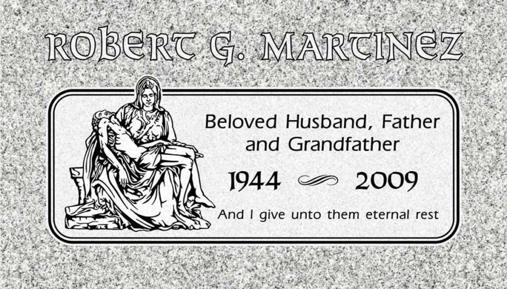 Pieta & Rounded Border in Southern White Granite