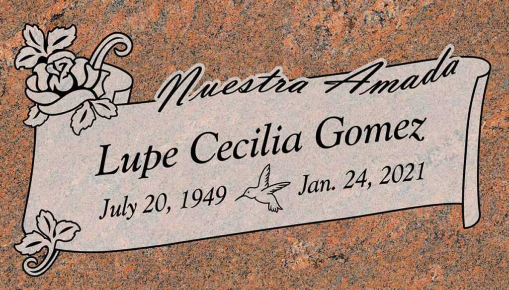 Rose & Scroll Banner in Red Multicolor Granite