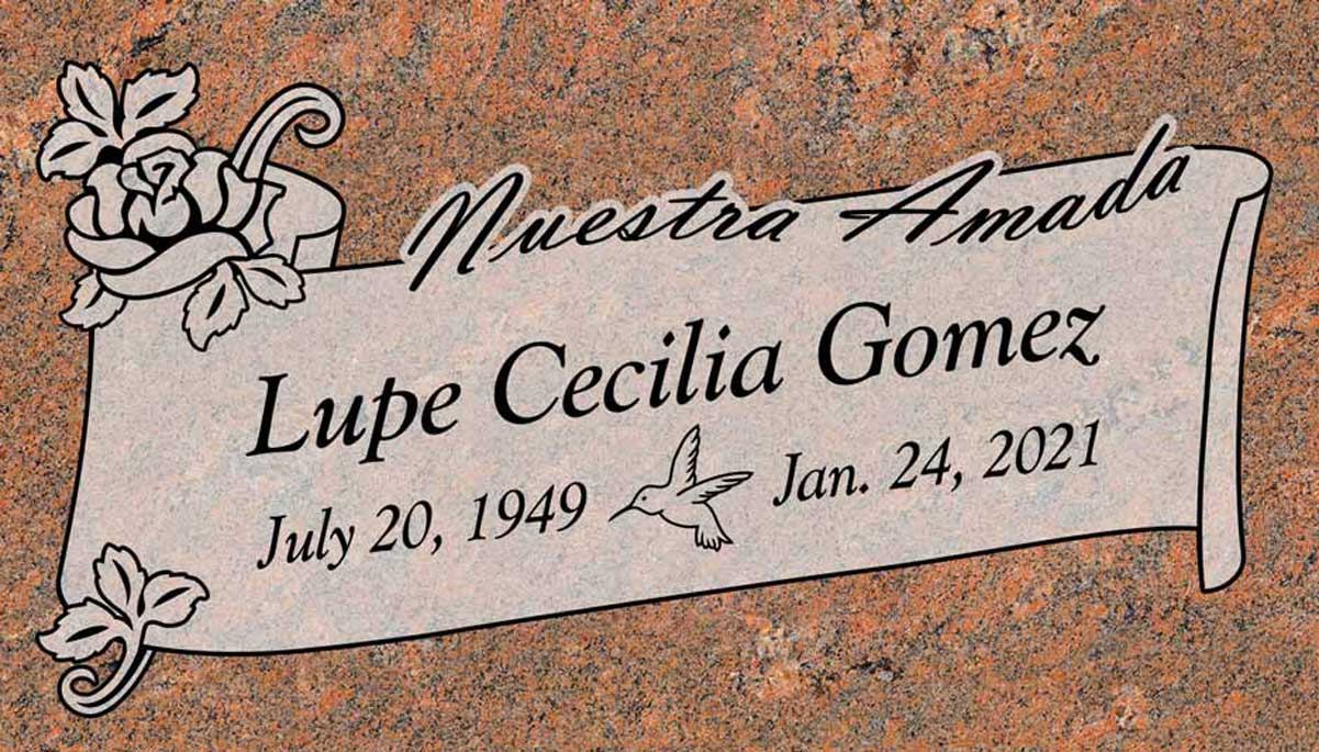 Rose & Scroll Banner in Red Multicolor Granite