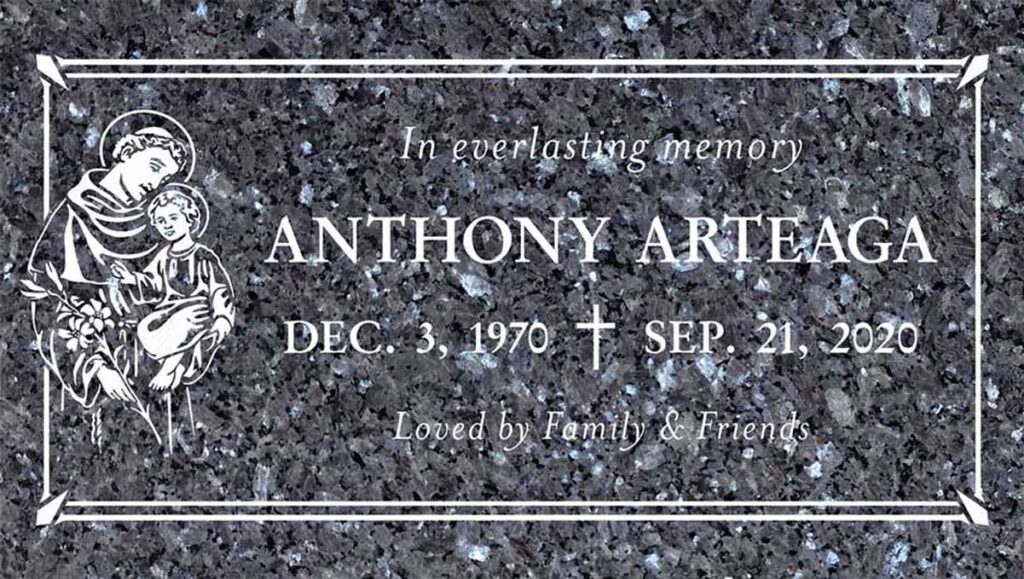 Saint Anthony & Art Deco in Blue Pearl Granite