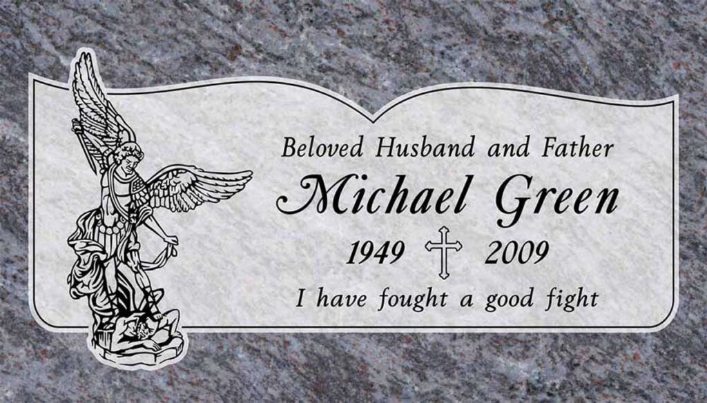 Archangel Michael & Cross in Bahama Blue Granite