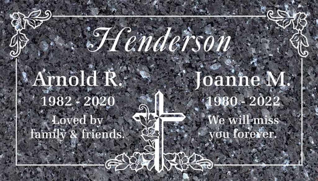 Cross & Ivy Vine Roses in Blue Pearl Granite