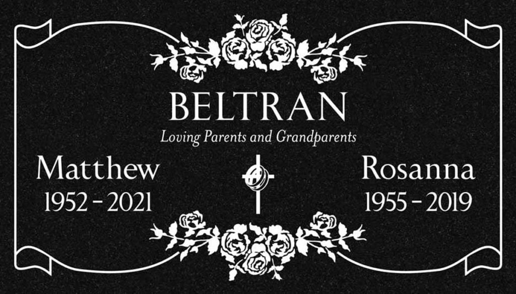 Rose Bouquets & Scrollwork in Black Granite