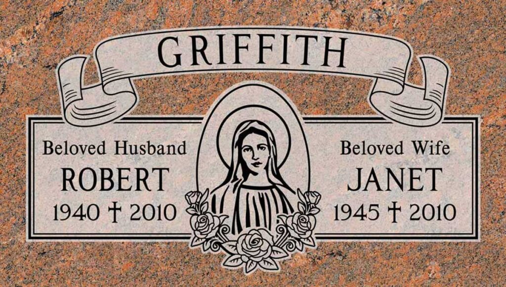 Virgin Mary & Roses in Red Multicolor Granite