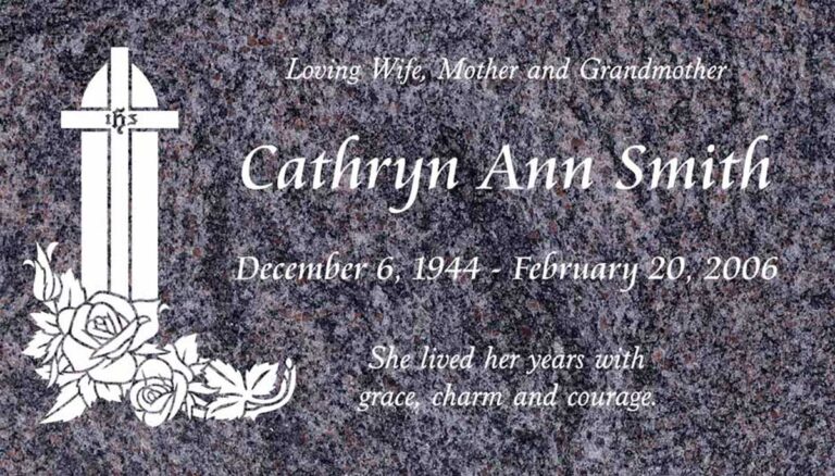 Granite gravestone with cross and rose in elegant design