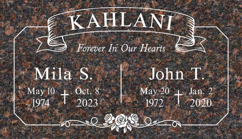 Scroll Banner & Roses in Tan Brown Granite