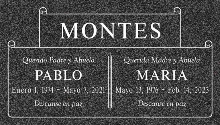 Granite companion headstone with scroll banner panels and clean simple layout