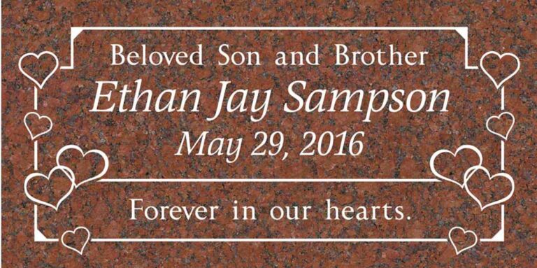 Granite headstone with heart clusters and clean line border