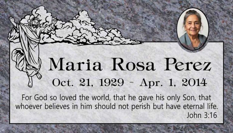 Granite headstone with Jesus in clouds and portrait cameo