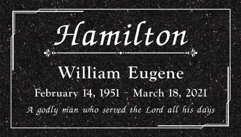 Granite headstone with ornamental divider and art deco border