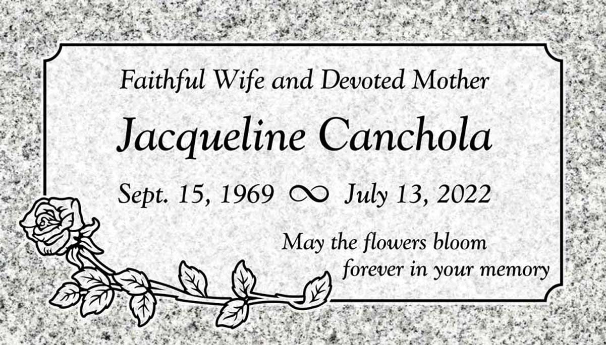 Single Rose & Scalloped Border in Southern White Granite