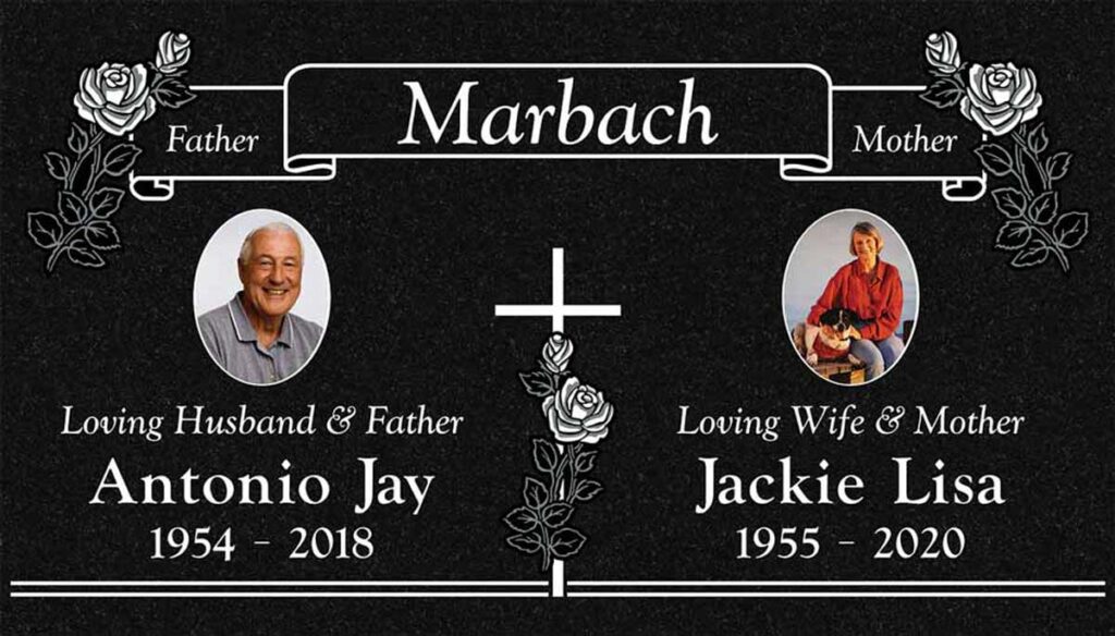 Roses & Banner in Black Granite