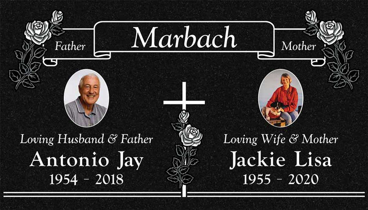 Roses & Banner in Black Granite
