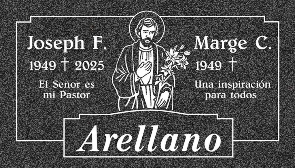 Saint Joseph & Lilies in Black Granite