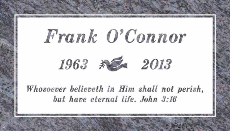 Granite memorial with frosted white panel and clean double border
