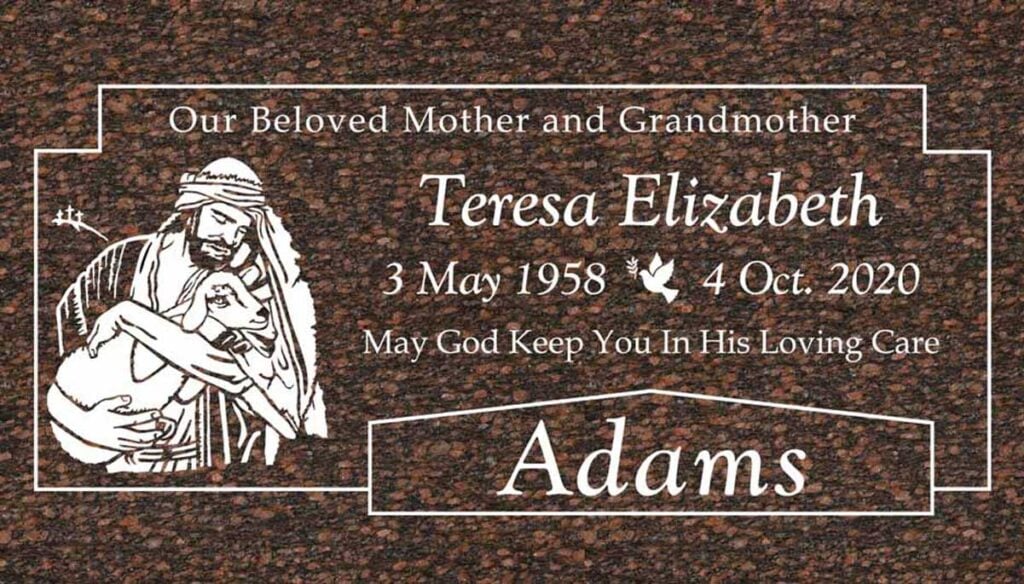 Jesus, Lamb & Dove in Cats Eye Granite
