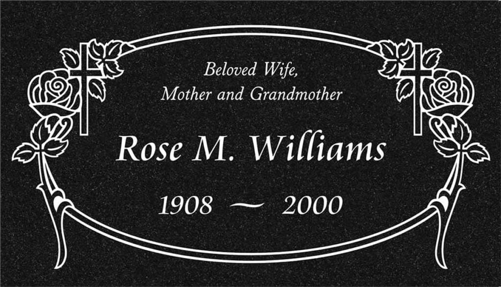 Roses & Cross Oval in Black Granite