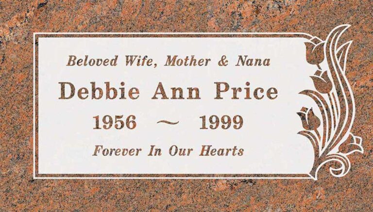 Granite memorial with tulip corner accent and clean frosted panel