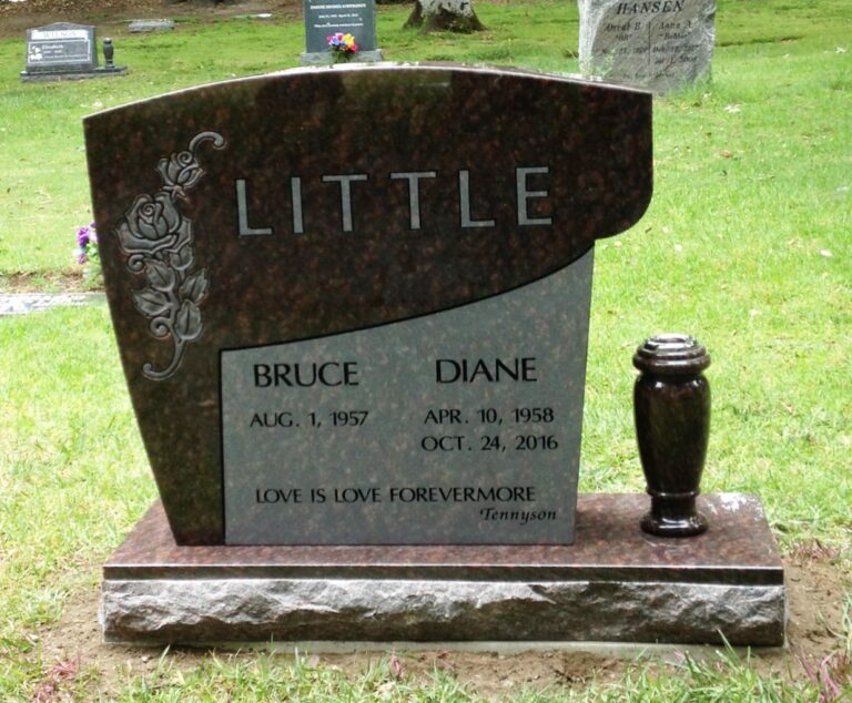 Companion granite monument with rose carving and granite vase at Oak Park Cemetery in Claremont