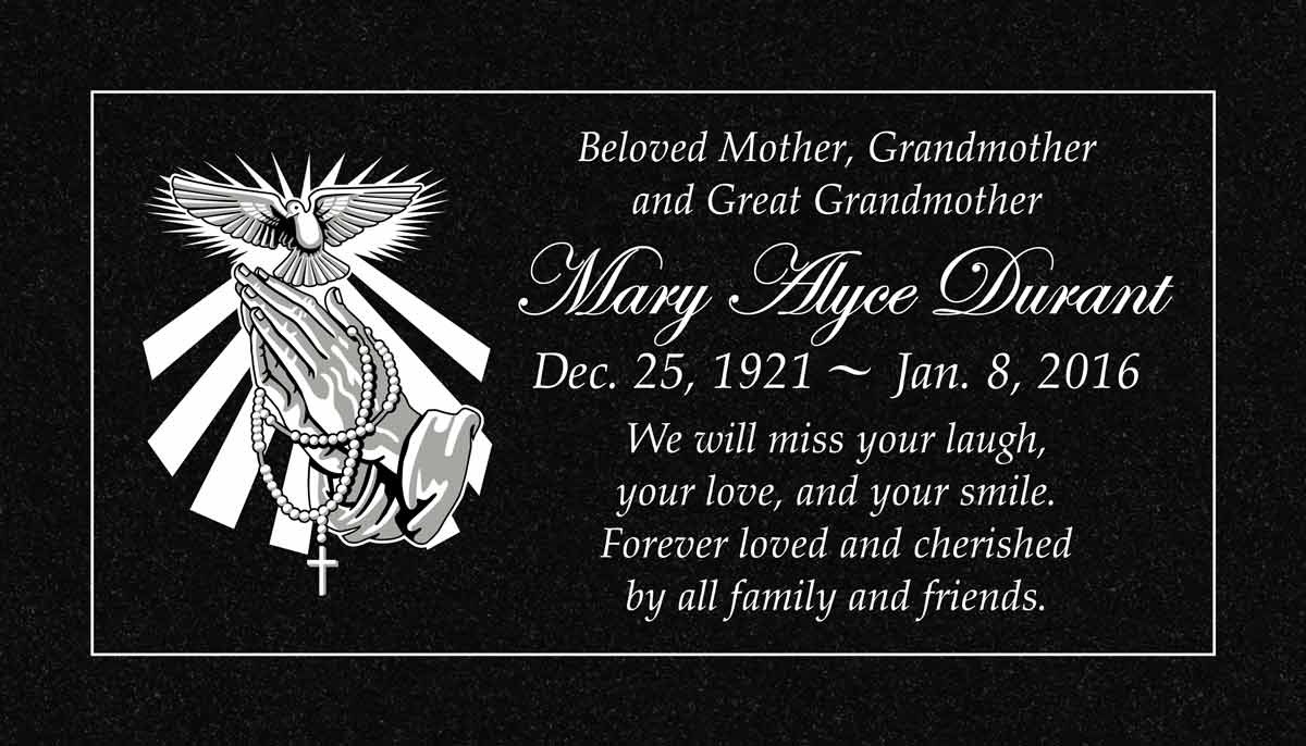Praying Hands & Dove in Black Granite