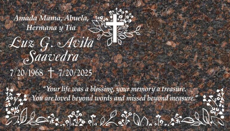 Cross & Floral Border in Tan Brown Granite