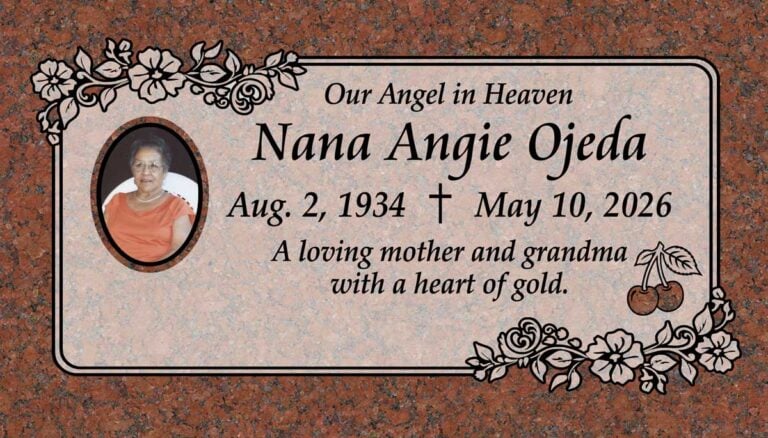 Portrait & Floral Border in Puritan Rose Granite