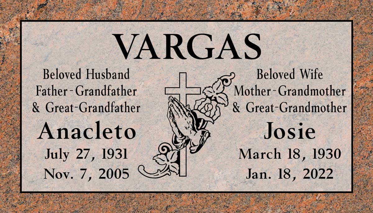 Praying Hands & Rose in Red Multicolor Granite