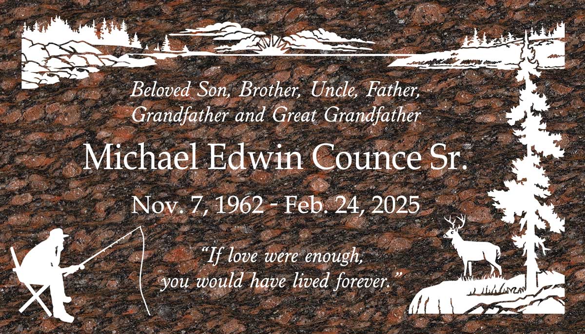Fisherman & Deer Scenery in Cats Eye Granite