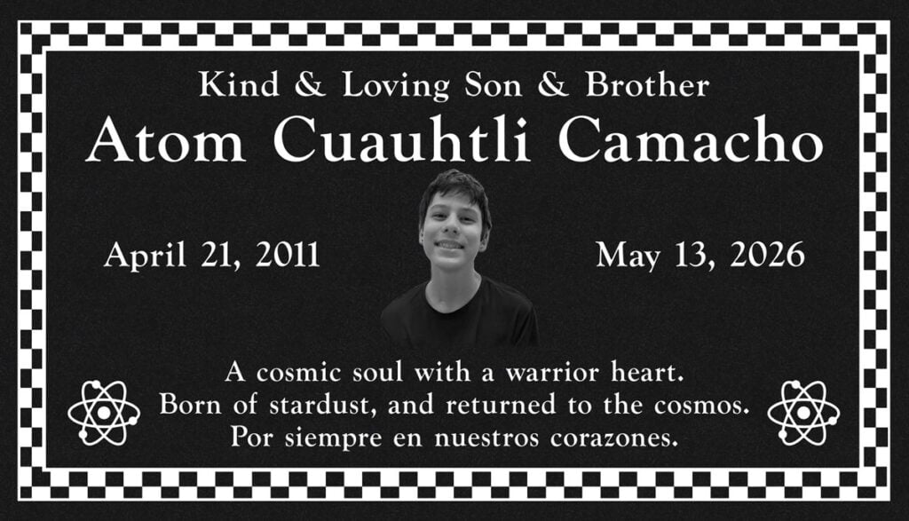 Checkered Border & Atom Symbols with Portrait in Black Granite