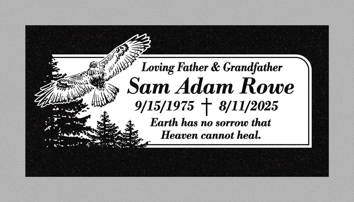 Eagle & Pine Trees in Black Granite