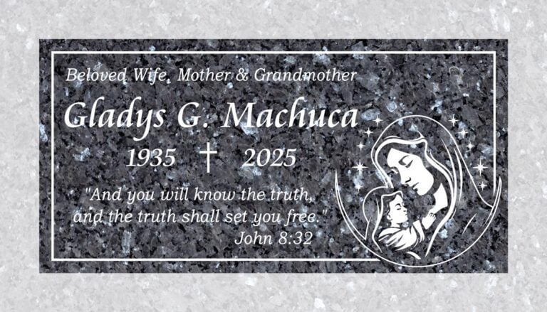 Virgin Mary & Child with Stars in Blue Pearl Granite