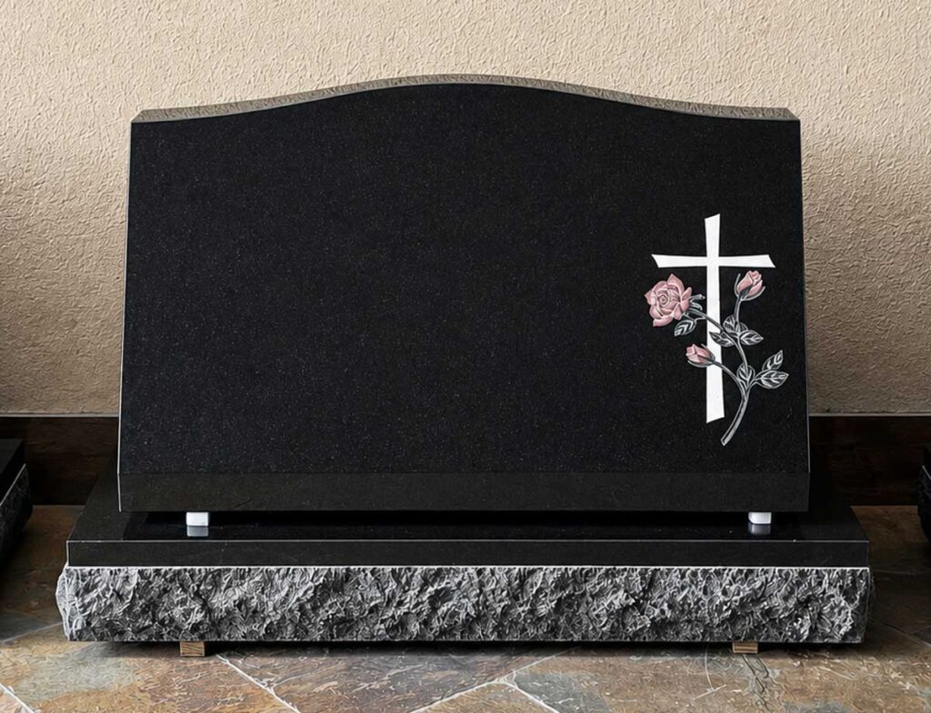 Slant with Rose & Cross Inlay in Black Granite